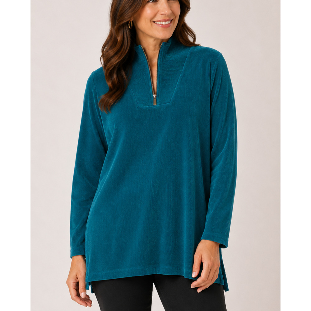 Lands End Large Teal 1/4 Zip Corduroy Pullover Sweatshirt Mock Neck Cabincore